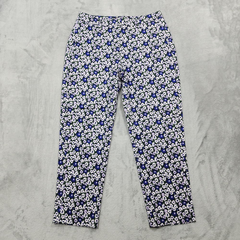 NEW Wildfang Pants Women 6 Blue Purple Floral Slim Crop Essentials Twill Stretch